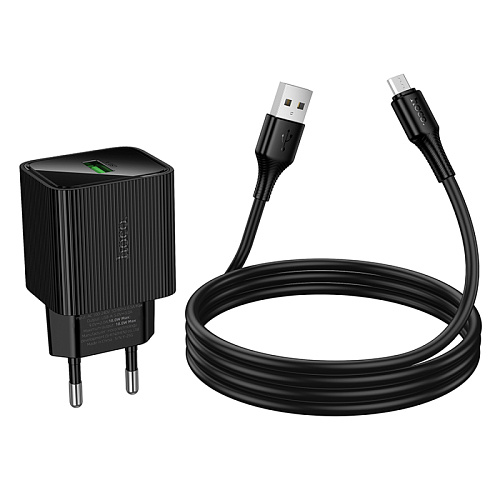 Сетевое зарядное устройство, 1 USB 3.0 QC (CS81A), HOCO, Micro, с дисплеем, черный