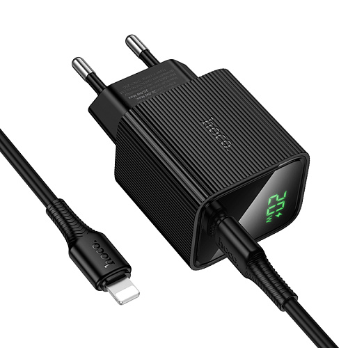Сетевое зарядное устройство, 1 PD 20W  (CS82A), HOCO, Type-C to Lightning, с дисплеем, черный