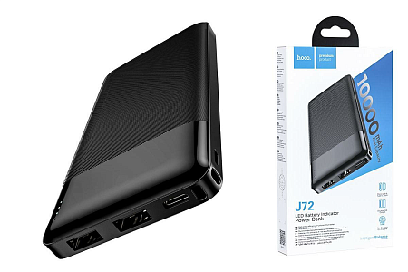 Универсальный Доп. Аккумулятор 10000mAh, J72, HOCO, 2 USB (5V/2.0A), черный