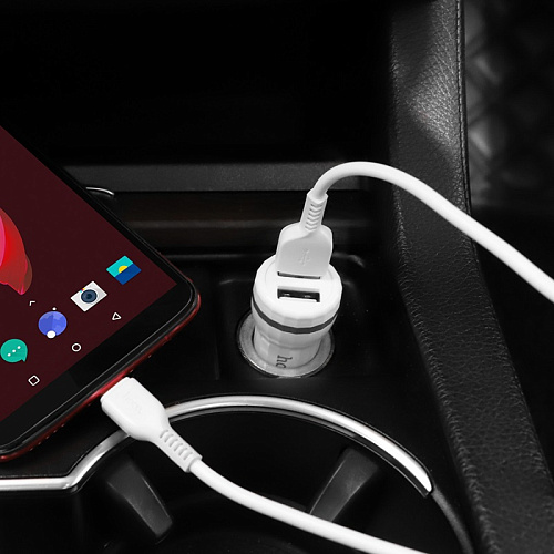 Автомобильное зарядное устройство, 2 USB 2.4A (Z27), usb cable Type-C, HOCO, белый