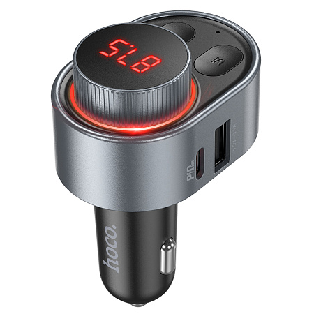 Bluetooth FM модулятор, E72, HOCO, 1 PD 30W+1 USB 3.1A+1 USB 5V/0,5A (для USB накопителя), серый