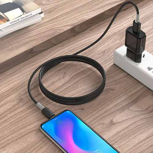 USB Кабель Micro, HOCO, X48, силиконовый с пружинкой, черный