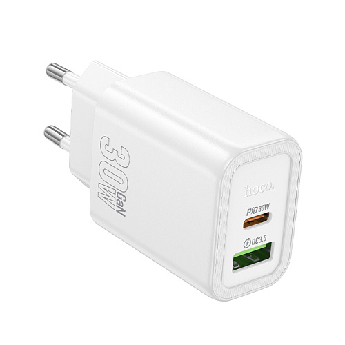 Сетевое зарядное устройство, 1 PD 30W + 1 USB 3.0 QC (N63), HOCO, белый