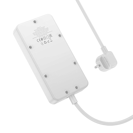 Сетевой фильтр на 3 розетки, 3 USB,  1 PD, 1.5м, AC7A, HOCO, белый