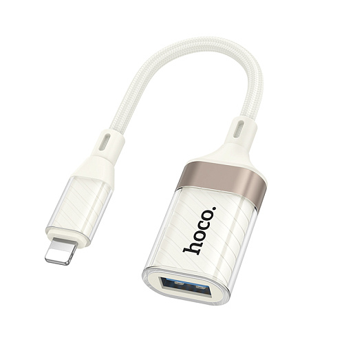 Переходник OTG Lightning, Lightning (папа) на USB 2.0 (мама), UA39, HOCO, белый