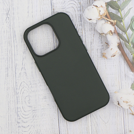 Чехол-накладка для iPhone 16 Pro Max, экокожа, магнитный (MagSafe), без лого, X-CASE, темно-зеленый