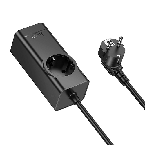 Сетевой фильтр на 1 розетка+1 USB+3 PD (67W), 2м, NS9, HOCO, черный