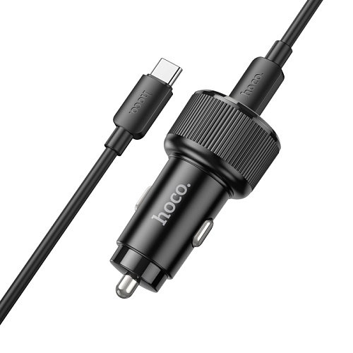 Автомобильное зарядное устройство, 1 USB QC3.0 18W, 1 PD 20W (NZ14A), HOCO, кабель Type-С to Type-С, черный