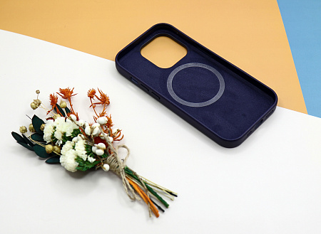 Чехол-накладка для iPhone 14 Pro, экокожа, магнитный (MagSafe), синий