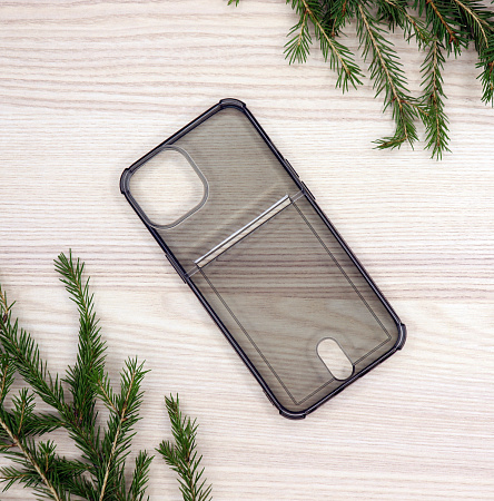 Чехол силиконовый для iPhone 14 (6.1), с карманом для карты, микс, X-CASE, затемненный