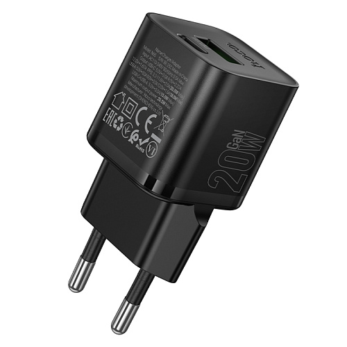 Сетевое зарядное устройство, 1 PD 20W + 1 USB 3.0 QC (N65), HOCO, черный