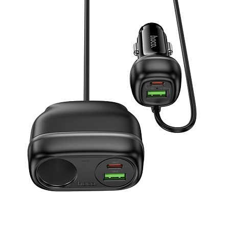 Разветвитель прикуривателя на 2 USB QC3.0 18W + 2 PD 30W + 1 прикуриватель на проводе Z59A, черный