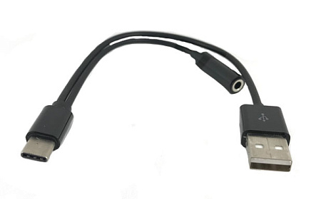 Переходник Type-C на 3,5mm Jack+ зарядка Type-C, черный