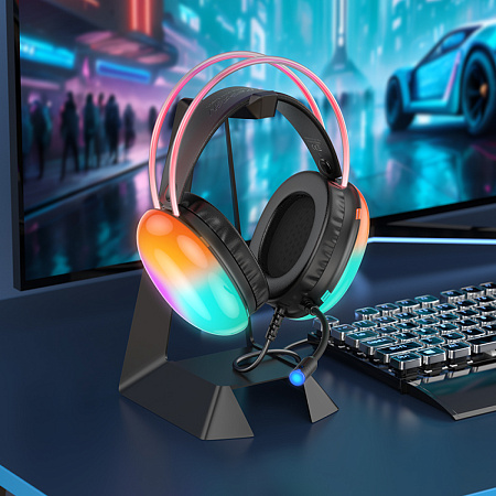 Проводные наушники W109 Plus, HOCO, игровые с микрофоном, USB 7.1, черный