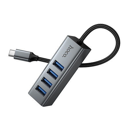 USB Хаб (HB1C) c 1 Type-C на 4 USB 3.0, HOCO, скорость передачи: до 5 Гбит/с, серый