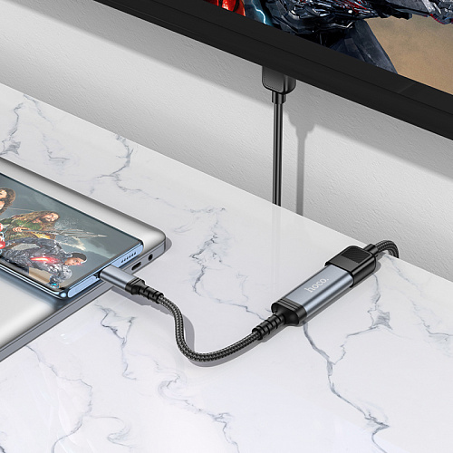 HDMI переходник на Type-C, UA43A, HOCO, 0.2 метра, металлический серый
