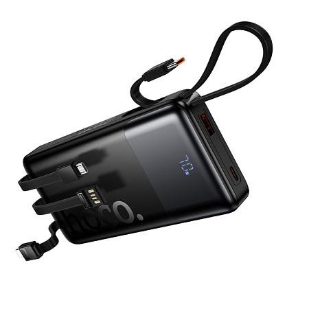 Универсальный Доп. Аккумулятор 10000mAh, J156, HOCO, выход: 1 USB, 1 PD (20W), кабель: Type-C, Lightning, Micro, черный