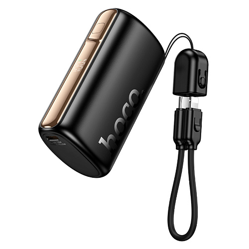 Универсальный Доп. Аккумулятор 10000mAh, Q50, HOCO, выход 1 PD (20W), кабель: Type-C, Lightning, черный