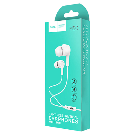 Проводные наушники M50 Daintiness Universal Earphone, HOCO, вакуумные с микрофоном, белые