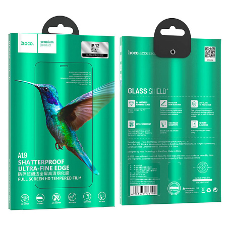 Защитное стекло на iPhone 12 mini (5.4) A19, HOCO, Shatterproof ultra-fine edge full screen HD tempered film, черное