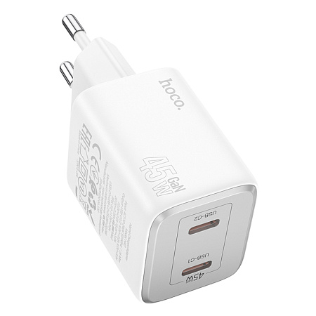 Сетевое зарядное устройство, 2 PD 45W (N42), HOCO, белый