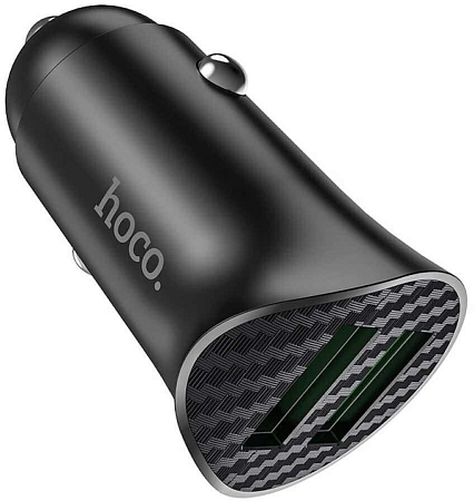 Автомобильное зарядное устройство, 2 USB 3.0 QC (Z39), 18W, HOCO, кабель Type-C, черный
