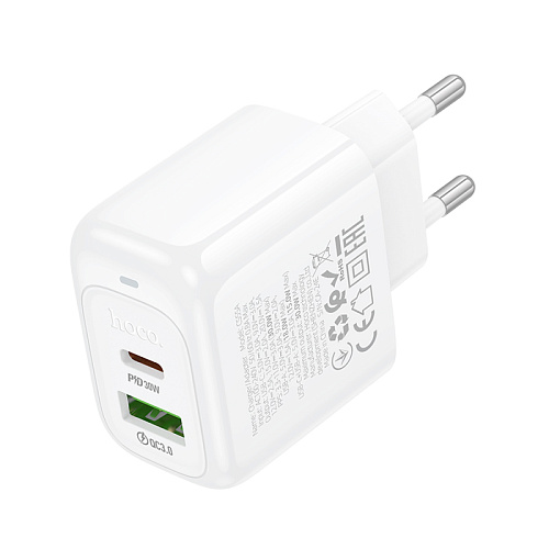 Сетевое зарядное устройство, 1 PD 30W + 1 USB 3.0 QC (CS55A), HOCO, белый