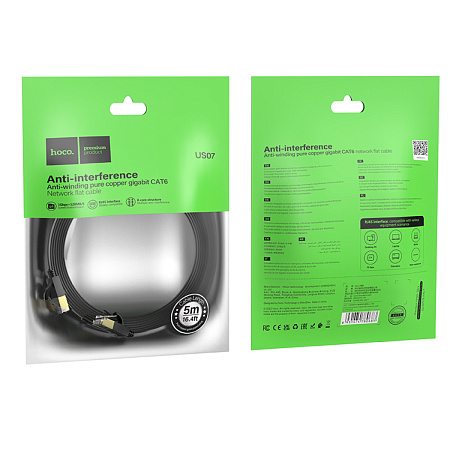 Патч-корд, медная жила, кабель для подключения интернета, 5м, US07, HOCO, черный