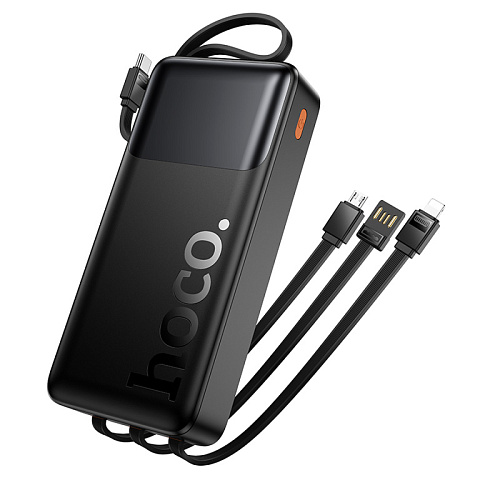 Универсальный Доп. Аккумулятор 20000mAh, J156A, HOCO, выход: 1 USB, 1 PD (20W), кабель: Type-C, Lightning, Micro, черный