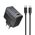 Сетевое зарядное устройство, 1 PD 45W + 1 USB 3.0 QC (CS74A), HOCO, Type-C to Type-C, черный
