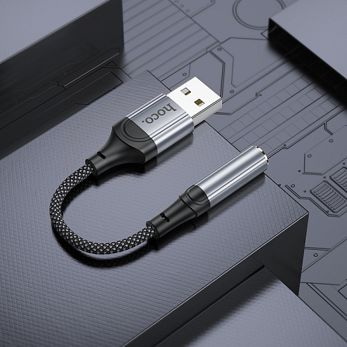 Переходник с USB на Jack 3.5мм, LS36, HOCO,  длина: 12 см; вес: 8 г, черный