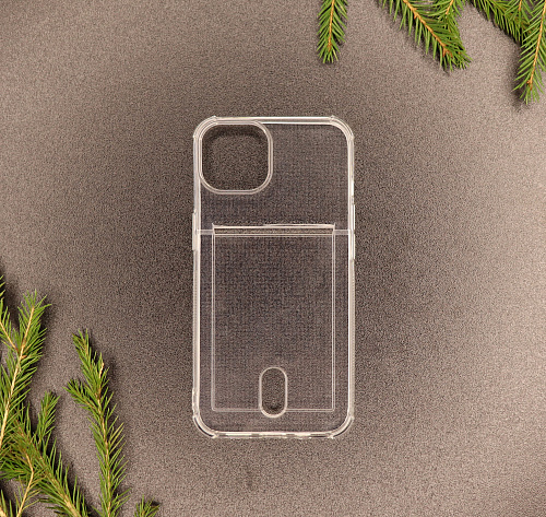Чехол силиконовый для iPhone 14 Plus (6.7), с карманом для карты, микс, X-CASE, прозрачный