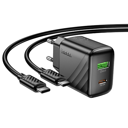 Сетевое зарядное устройство, 1 PD 20W + 1 USB 3.0 QC (CS25A), HOCO, Type-C to Type-C, черный