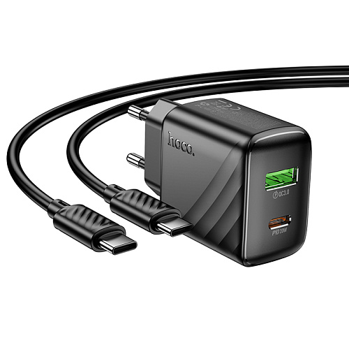 Сетевое зарядное устройство, 1 PD 20W + 1 USB 3.0 QC (CS25A), HOCO, Type-C to Type-C, черный