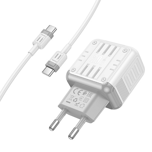 Сетевое зарядное устройство, 1 PD 20W + 1 USB 3.0 QC (C135A), HOCO, Type-C to Type-C, белый