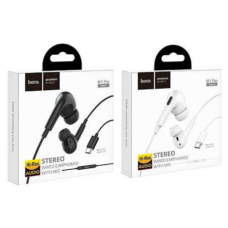 Проводные наушники M1 Pro, Type-C, HOCO, вакуумные с микрофоном, черные