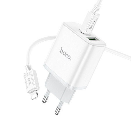 Сетевое зарядное устройство, 1 PD 20W + 1 USB 3.0 QC (C105A), HOCO, Type-C to Lightning, белый