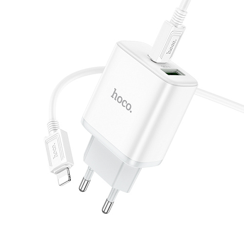 Сетевое зарядное устройство, 1 PD 20W + 1 USB 3.0 QC (C105A), HOCO, Type-C to Lightning, белый