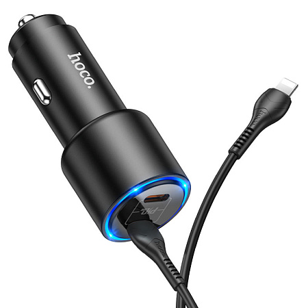 Автомобильное зарядное устройство, 2 PD QC3.0 40W (NZ3), HOCO, кабель Type-C to Lightning, черный
