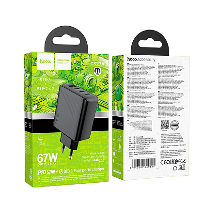 Сетевое зарядное устройство, 3 PD 67W + 1 USB 3.0 QC (CS27A), HOCO, черный
