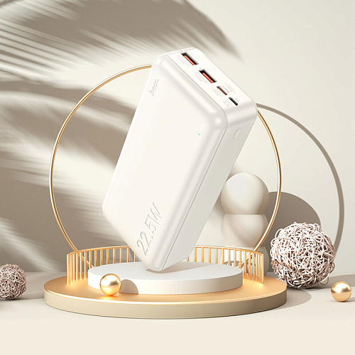 Универсальный Доп. Аккумулятор 30000mAh, J101B, HOCO, выход: 2 USB (22.5W)+1 PD (20W), белый