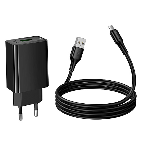 Сетевое зарядное устройство, 1 USB 3.0 QC (CS92A), HOCO, Micro, черный
