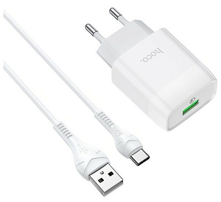 Сетевое зарядное устройство, 1 USB 3.0A (C72Q), HOCO, Type-C, белый