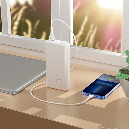 Универсальный Доп. Аккумулятор 20000mAh, J87A, HOCO, выход 1 USB (18W), 1 PD (20W), вход Micro/Type-C, белый