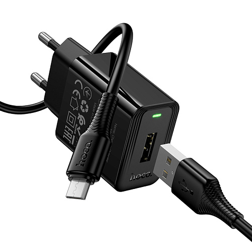 Сетевое зарядное устройство, 1 USB 2.1A (CS91A), HOCO, Micro, черный