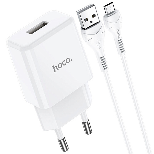 Сетевое зарядное устройство, 1 USB 2.1A (N9), HOCO, Micro, Fast Charge, Безопасный сертификат, белый