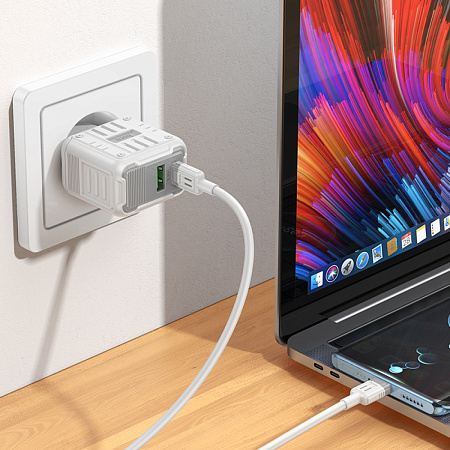 Сетевое зарядное устройство, 1 PD 20W + 1 USB 3.0 QC (C135A), HOCO, Type-C to Type-C, белый