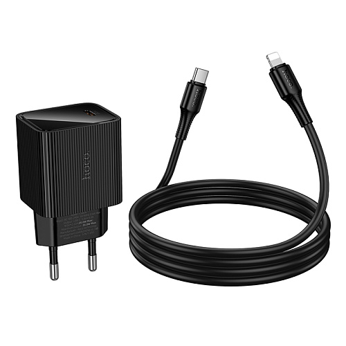 Сетевое зарядное устройство, 1 PD 20W  (CS82A), HOCO, Type-C to Lightning, с дисплеем, черный
