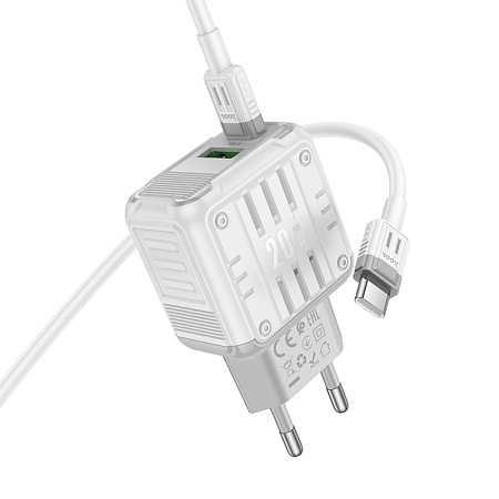 Сетевое зарядное устройство, 1 PD 20W + 1 USB 3.0 QC (C135A), HOCO, Type-C to Type-C, белый