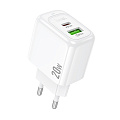 Сетевое зарядное устройство, 1 PD 20W + 1 USB 3.0 QC (CS54A), HOCO, белый